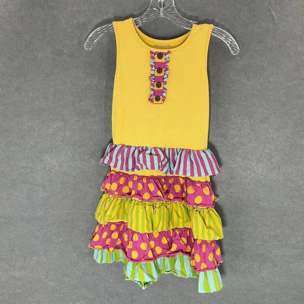 Mustard Pie Dress Girls 8 Lace Ruffle Sleeveless‎ Tiered Button Country Twirl